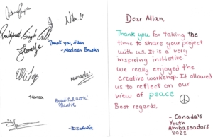 Thank you card from Canada's Youth Ambassadors 2022